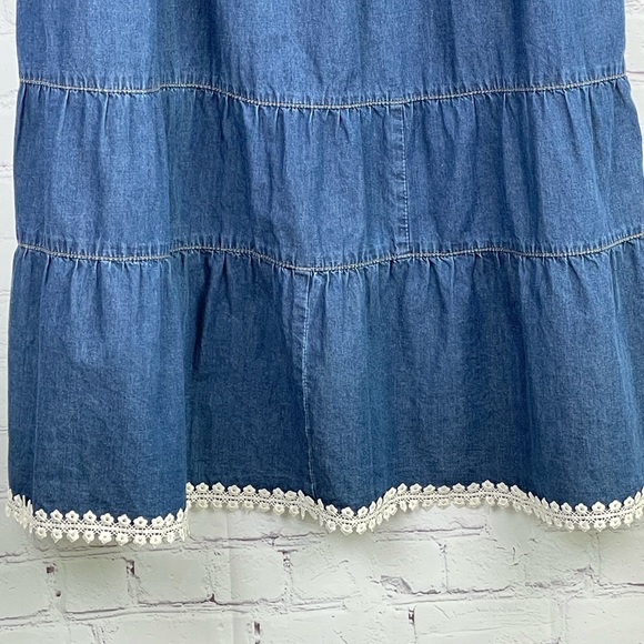 Studio Wear Apparel Tiered Ombré Long Denim Skirt w/Lace Hem Size Small Pull On - Picture 4 of 9